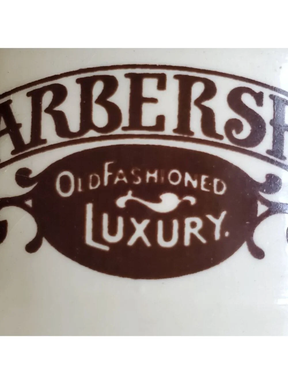 Vtg NOS Barber Shop Shaving Mug Brown on ivory Gold Rim 15 oz Ceramic Cup READ